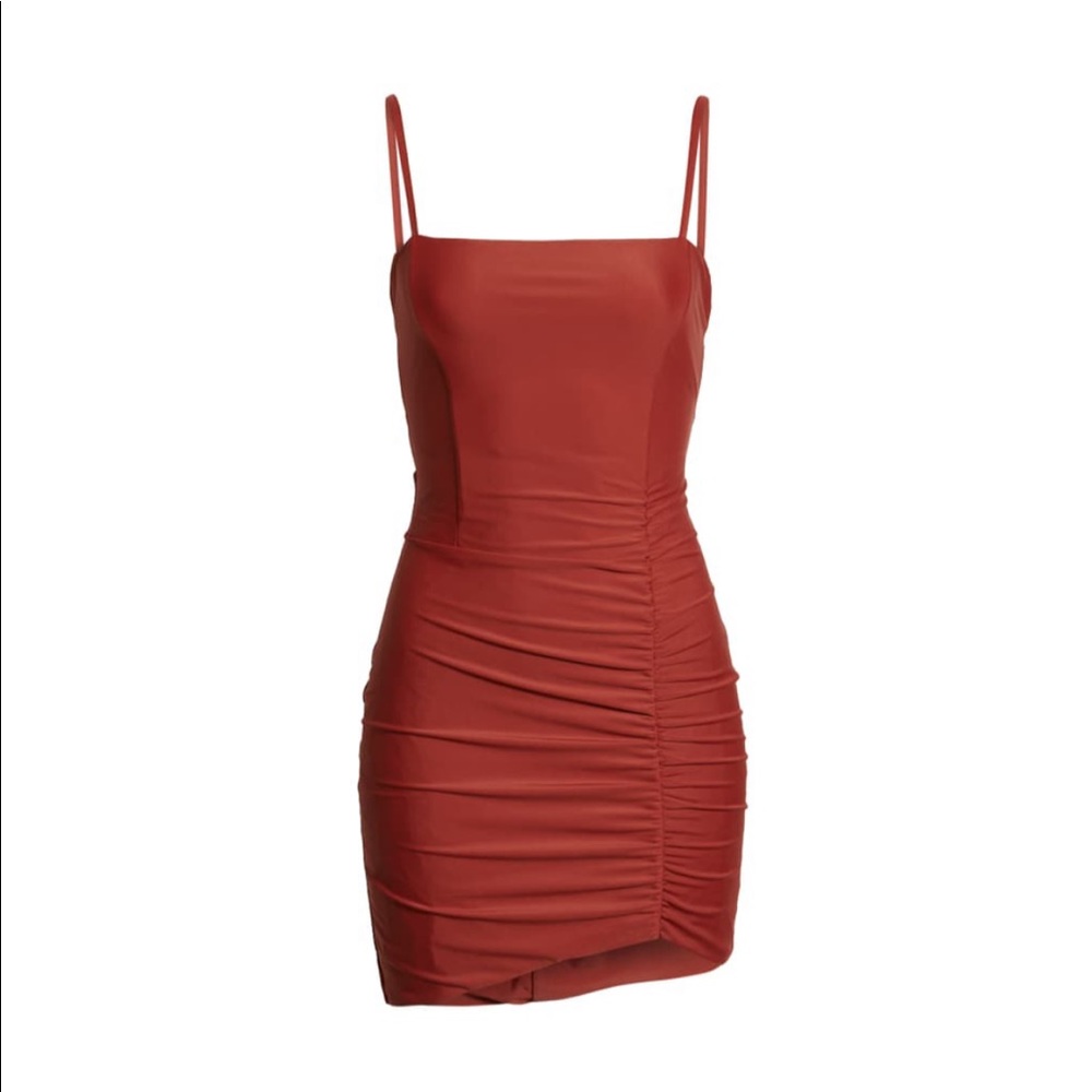 Tiger Mist Annika Lace-Up-Open Back Ruched Dress in Rust Size XS